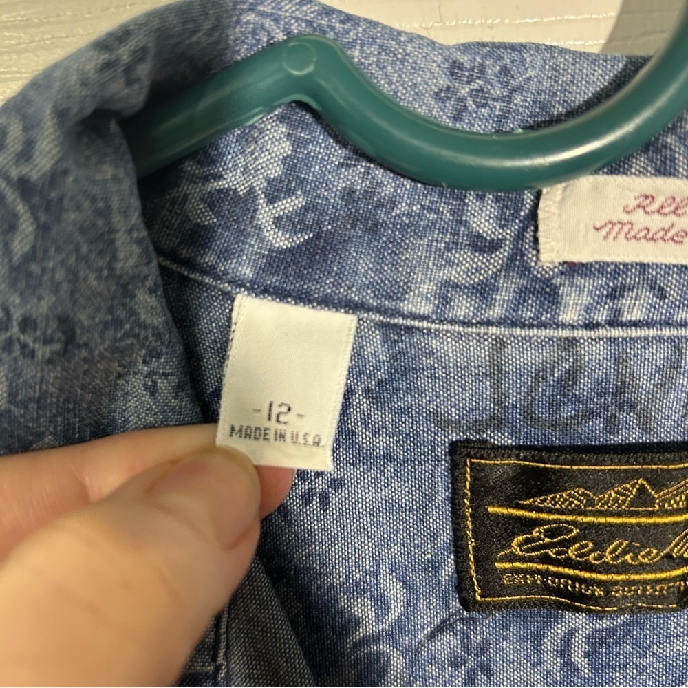 Eddie Bauer Vintage Womens Denim Button Up Size 12 Floral Print Cotton USA - Picture 5 of 13